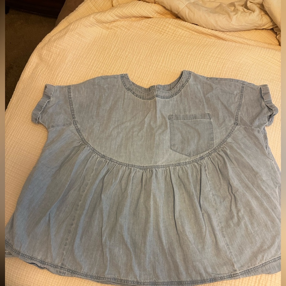 Free People Light Blue Denim-Oversized Style women Top